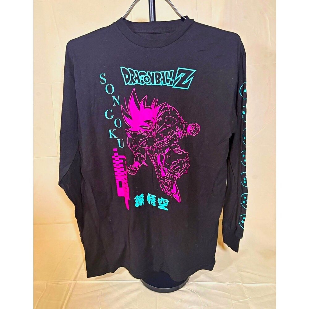 Dragon Ball Z Mens Long Sleeve T-Shirt - Son Goku Pink Aqua Ball Sleeves size M